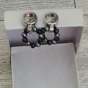 Givenchy Clip-on Earrings Silver Beaded Black Used Perfect Condition Jewlery